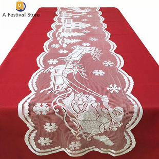 Christmas lace tablecloth Snowflake Santa and Reindeer 桌旗