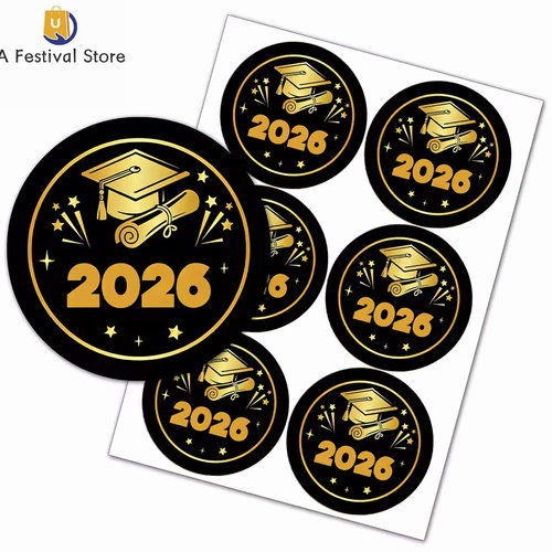 金色2026毕业贴纸带帽子和星光