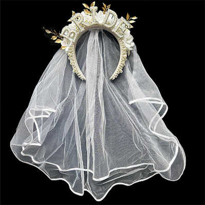 Bride to be Pearl crown tiara veil Bach Bachelorette hen Par