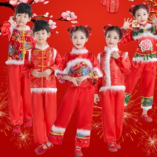 拜年服女童2025新款儿童喜庆服男童开门红舞蹈服打鼓元旦演出服装