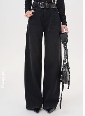 烟管漫游/Co&Sheng重生小个子秋季新款黑色高腰直筒阔腿牛仔裤