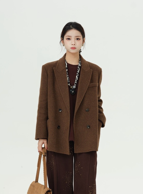 德鲁纳/重生 小个子羊毛西装排扣宽松气质上衣女 Co&Sheng