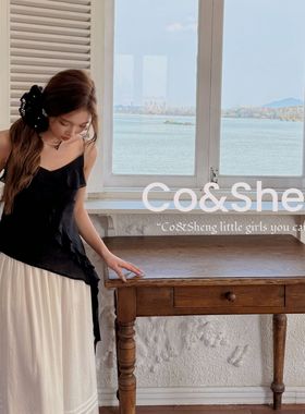 COSHENG150小个子定制夏季新品黑色小吊带无规则上衣辣妹修身显瘦