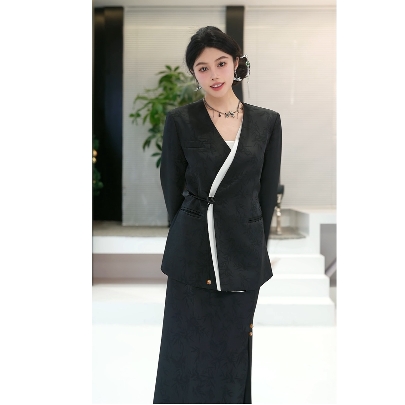 弦月筛竹/cosheng重生小个子新款新中式外套半身裙套装气质时尚