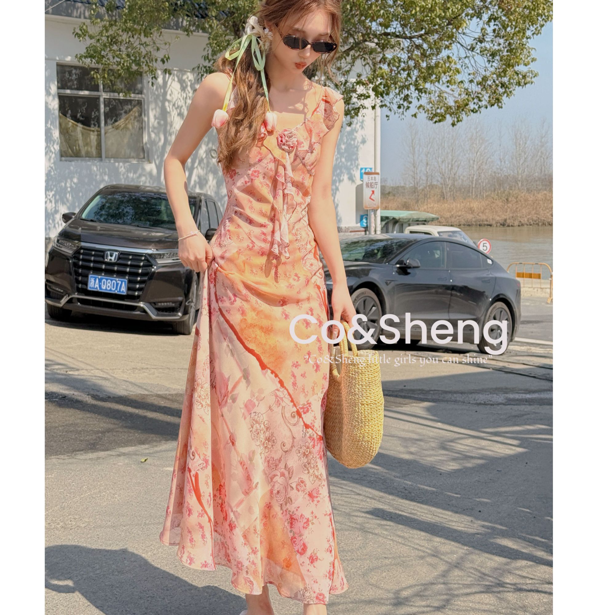 小川樱子/cosheng重生小个子春夏碎花连衣裙吊带洋气衣服女百搭