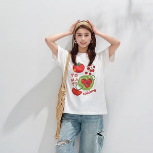 重生小个子印花棉质T恤女短袖2026夏季新款时尚减龄宽松显上衣女