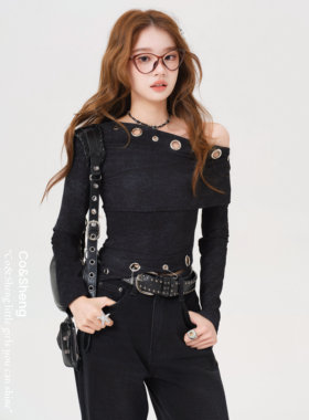 星眸衫/Co&Sheng重生小个子黑色镂空设计斜肩百搭上衣定制款时尚