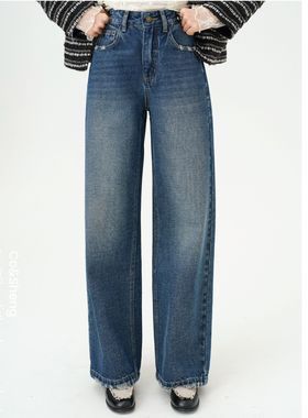 纤盈直筒/co&sheng小个子显示高腰牛仔裤女款百搭基础款长裤