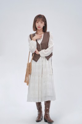 cosheng重生150cm小个子秋冬新品皮马甲法式复古绑绳气质百搭