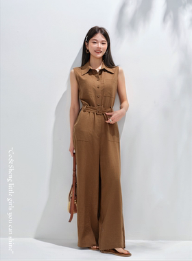 重生连体裤女2026夏季无袖收腰阔腿裤高腰显瘦直筒高级感连体衣女