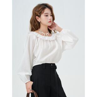 重生小个子荷叶边衬衫女2026春夏新款时尚气质法式长袖白色上衣女