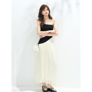 重生小个子黑白撞色抹胸连衣裙2026夏季 性感气质显瘦长裙子女 新款