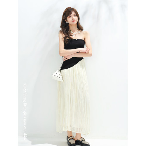 重生小个子黑白撞色抹胸连衣裙