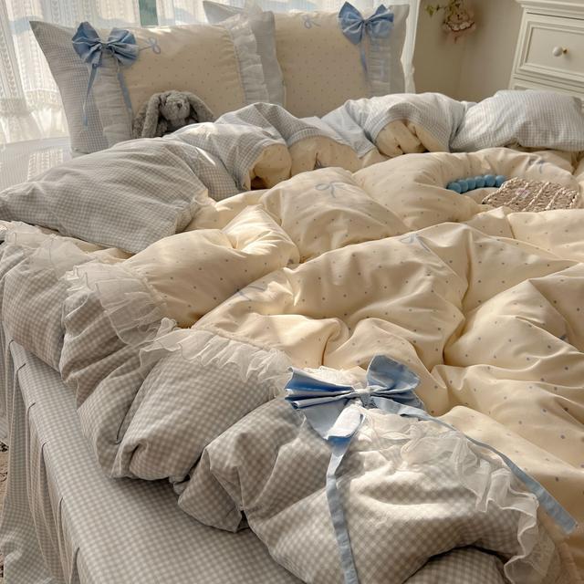 Heart Island【莉莉丝】韩系公主风蕾丝花边蝴蝶结超柔水洗棉四件