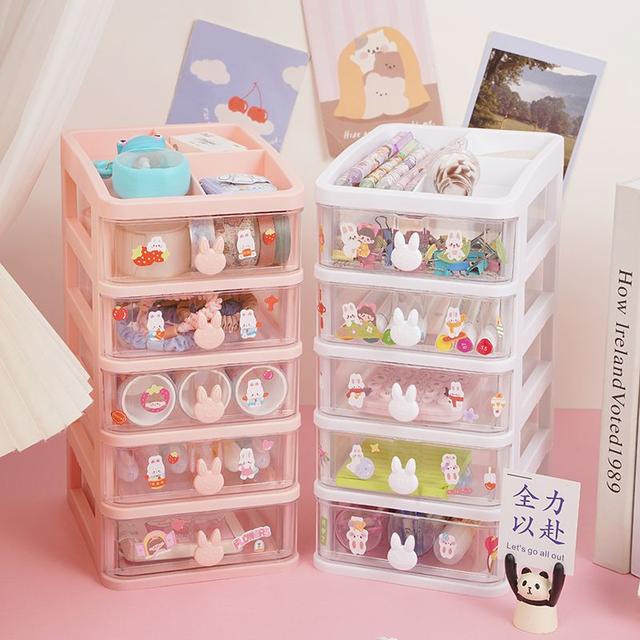 尺寸13*17*27cm可爱五层抽屉式兔兔储物胶带发饰学生桌面小收纳盒