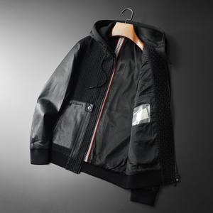 男士绵羊皮拼接夹克外套00168M-3XLP650,adidas白色长款袖搭配图片图片