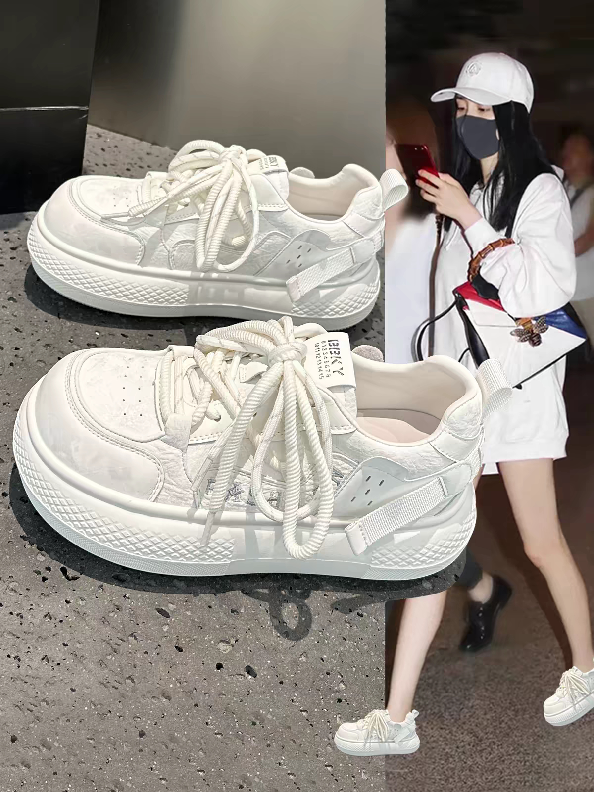 巨好看丑萌超火小白鞋女款2026秋季新款爆款厚底运动休闲面包板鞋