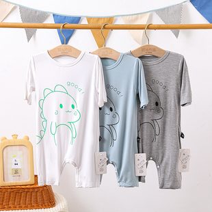 宝宝睡衣莫代尔连体夏季 男童冰丝面膜睡袋婴儿防踢儿童空调服 薄款