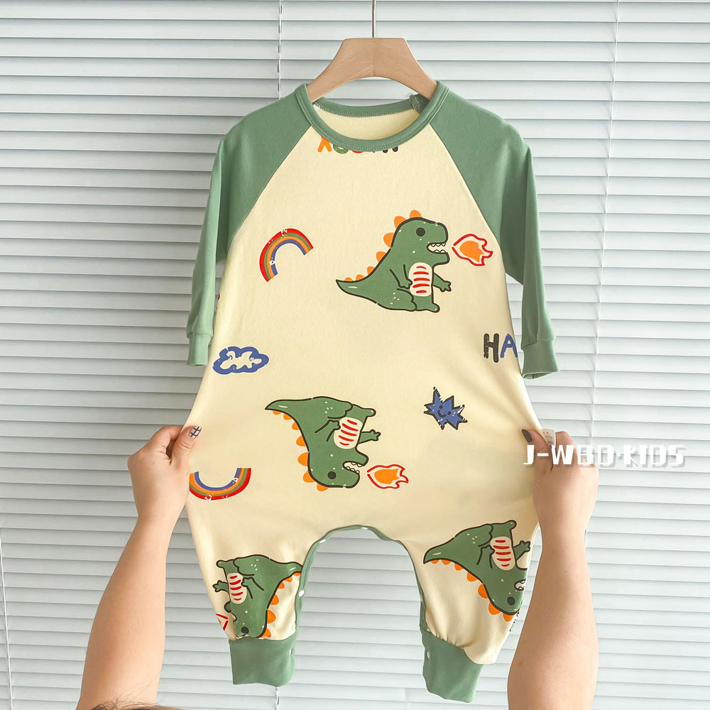 女童纯棉连体睡衣春秋新款长袖宝宝爬行服中小童防踢防着凉家居服