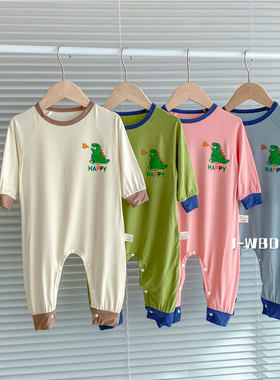 春秋季莫代尔男女童防踢爬服宝宝防着凉婴儿睡袋儿童恐龙连体睡衣