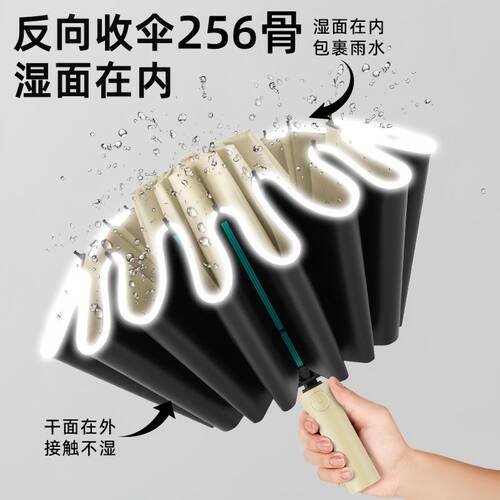 256骨反向雨伞学生上学专用女全自动加大加厚加固男折叠晴雨两用