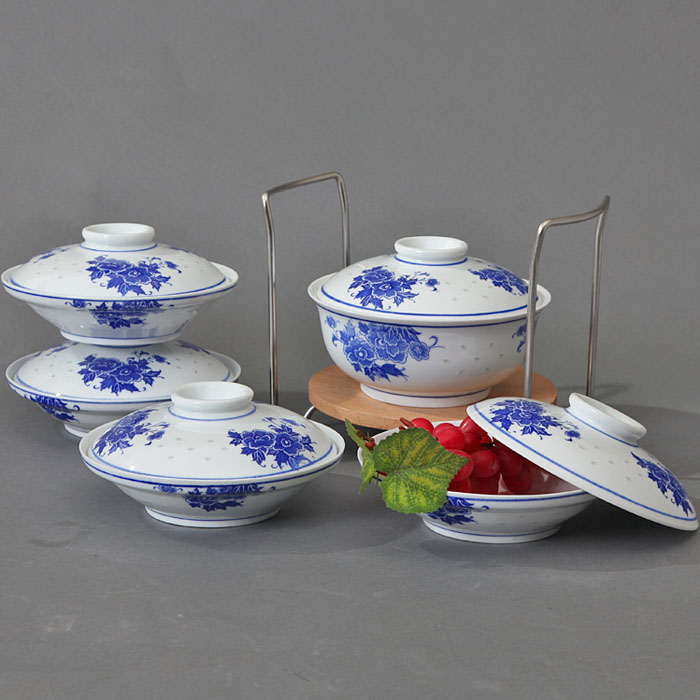 景德镇青花玲珑合和四菜一汤菜盘图片