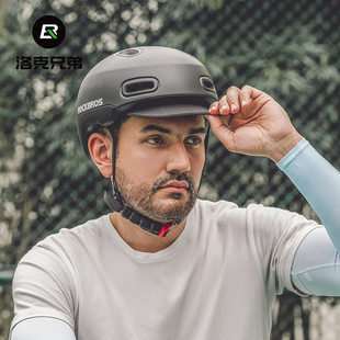 洛克兄弟骑行头盔防晒带尾灯城市休闲自行车男女夏季 备 半盔单车装