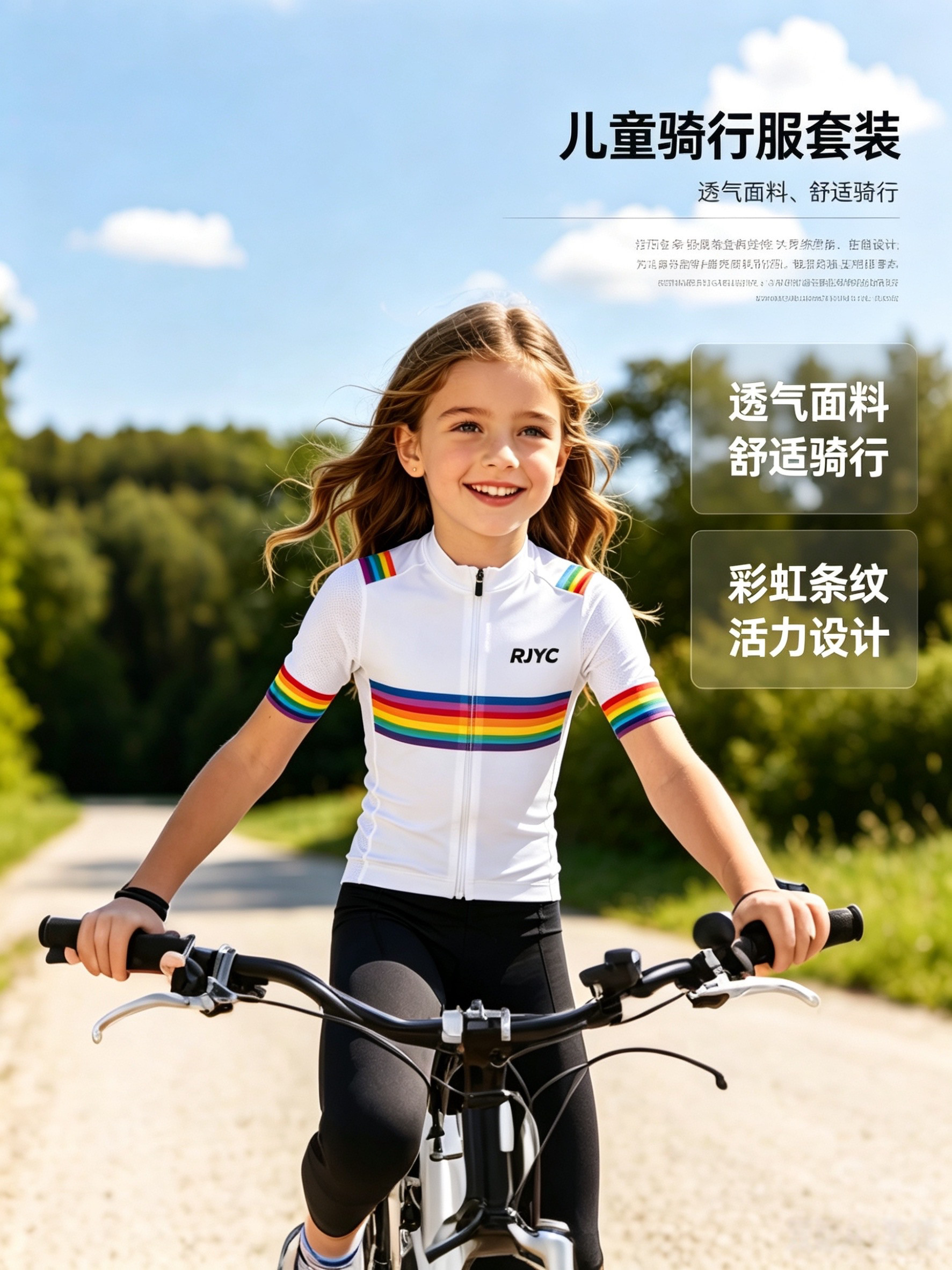 RJYC儿童短袖骑行服套装男女童平衡车自行车速干透气骑行短裤夏季