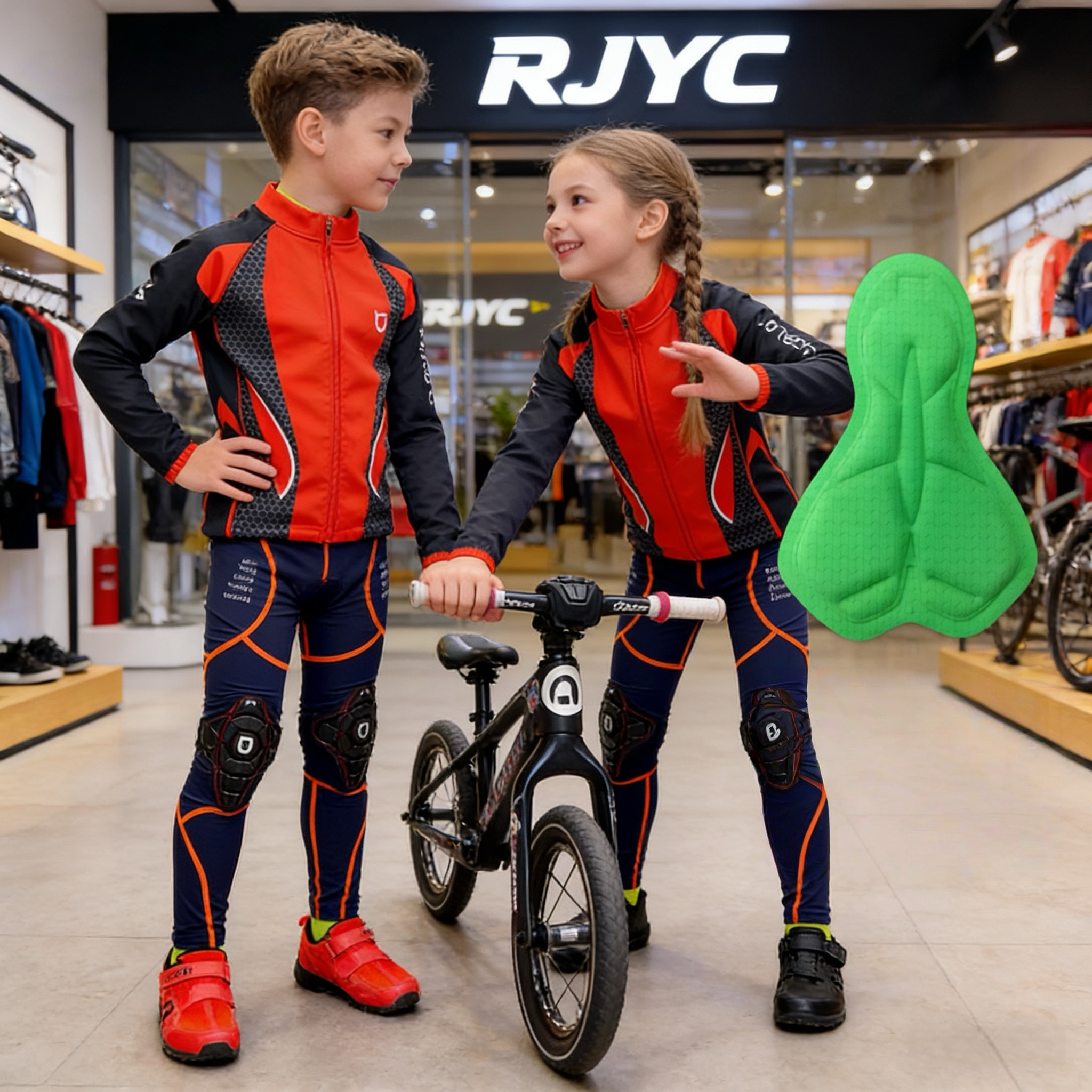 骑行服儿童长袖套装男女亲子装平衡车自行车秋冬抓绒保暖赛车服