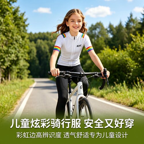 RJYC儿童短袖骑行服套装男女童平衡车自行车速干透气骑行短裤夏季
