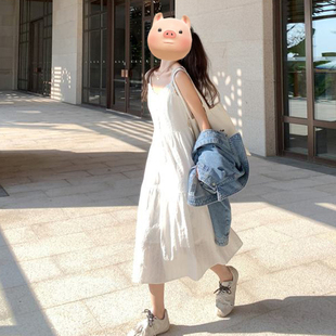 官方初恋小个子白色吊带连衣裙子女夏季 2025新款 海边穿搭一整套装