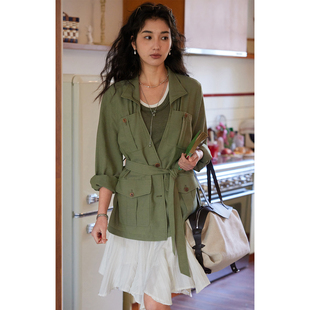 气质薄款 2026新款 外套 莱赛尔亚麻v领收腰外套女春季 solighter法式