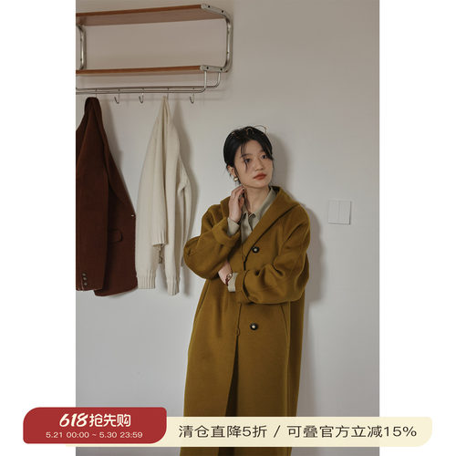 双面呢大衣连帽复古宽松宽松