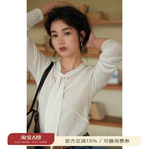 solighter法式飘带领系带上衣