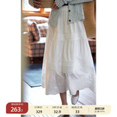 零点新品 9折 solighter 重工绣花松紧腰半身裙女春季 法式