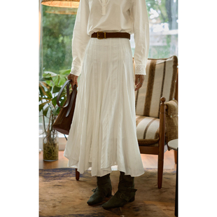 solighter法式复古白色高腰a字半身裙女秋季2025新款显瘦伞裙长裙