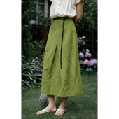 中长款 solighter 2025新款 复古绿色高腰提花半身裙女夏季 裙子 法式