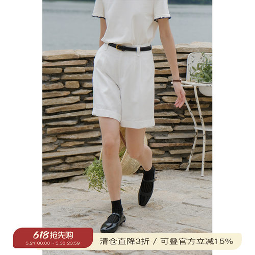 solighter法式直筒短裤休闲裤