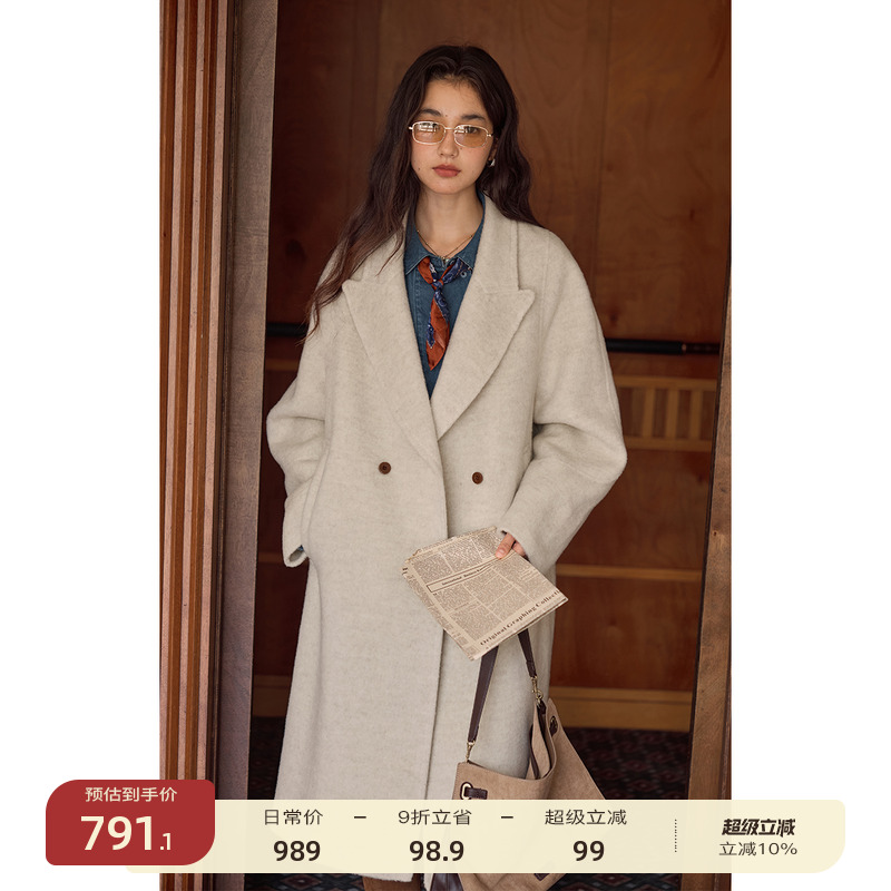 solighter100%羊毛西装领大衣