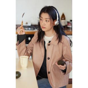 2025新款 solighter pu皮衣女春季 复古棕色短款 小个子夹克外套 法式