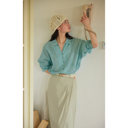 solighter法式条纹薄款防晒衬衫