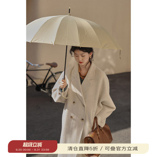 复古双面呢大衣宽松双排扣