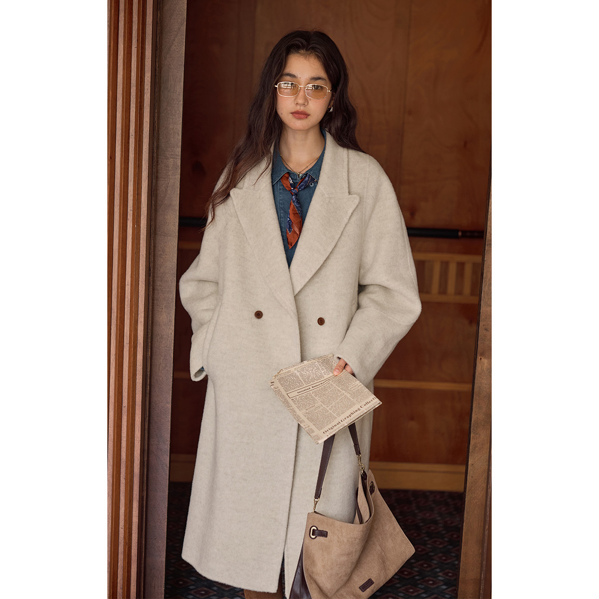 solighter 100%羊毛复古西装领大衣女秋冬2025新款长款毛呢外套,女装/女士精品,毛呢外套,淘宝优惠券,粉丝福利购,淘宝优惠卷