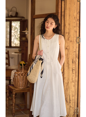 solighter 背心吊带连衣裙气质无袖绿色显瘦露锁骨美背长裙夏季