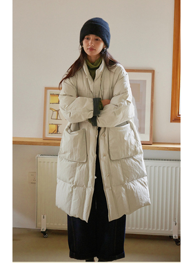 solighter 90白鸭绒白色立领长款羽绒服女冬季2025新款保暖面包服