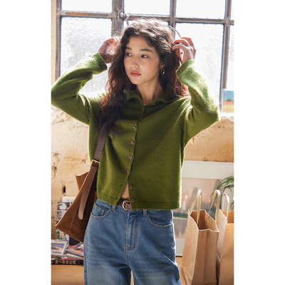 solighter兔毛混纺高领针织开衫