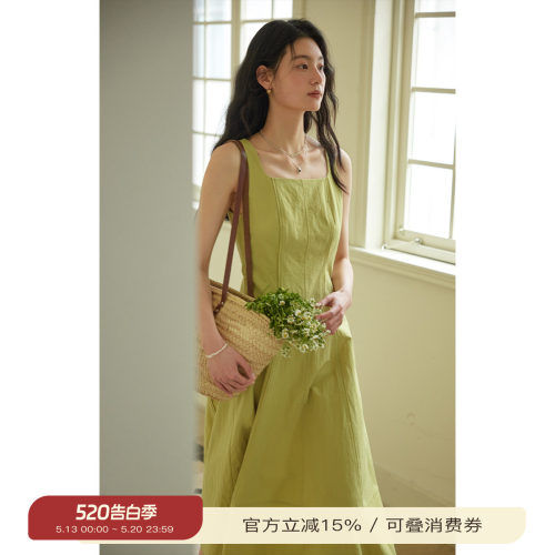 solighter法式方领吊带连衣裙