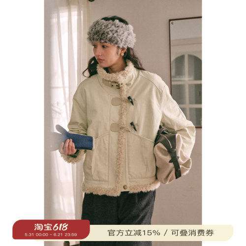 solighter毛毛拼接立领短外套