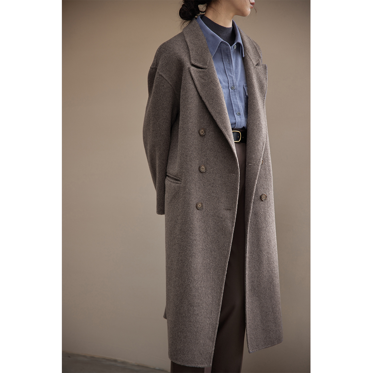 solighter阿尔巴卡手工羊毛双面呢大衣2025冬新款气质中长款外套