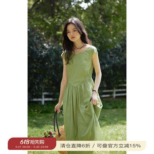 solighter法式连袖收腰连衣裙
